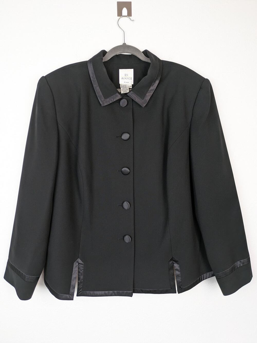 En Avance Jacket Satin Trim Classic Chic Vintage Jackie O Black Size 24W